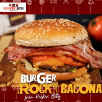 Burger Rocky Bacona + Cartofi Prajiti + Coca Cola 0.30L Gratis! PROMO! Chill Your Meal, Free Coke Deal! la ROCKIN' BITES (Rockin' Burgers) din Târgu Mureş